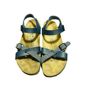 Birki's by Birkenstock Lillie Navy Plaid Buckle Sandals Size 9.5